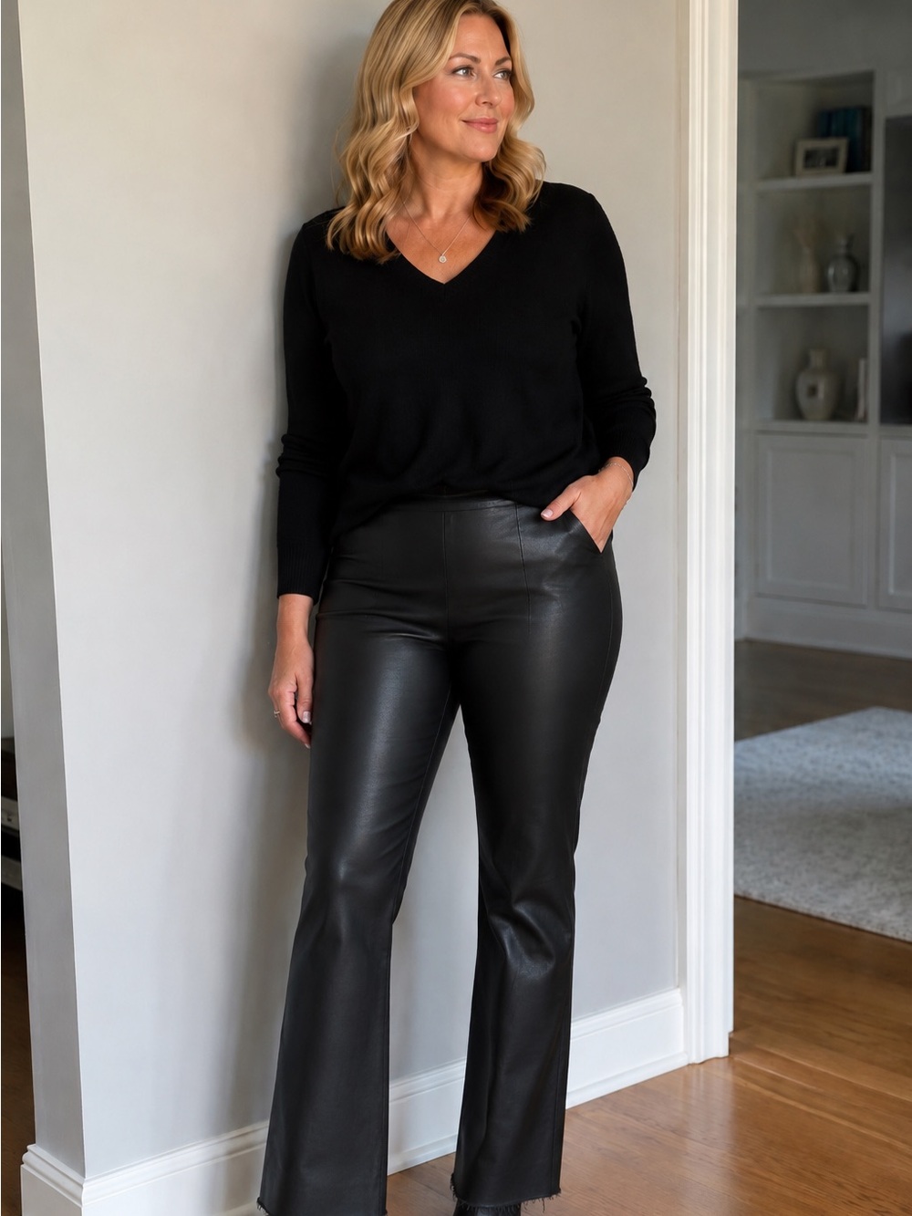 DC Collection Genuine Leather Bootcut Pants Black